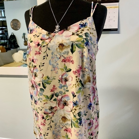 Vintage❤️Jacqueline de Yong Floral Criss-Cross Tank-36 - Picture 1 of 7